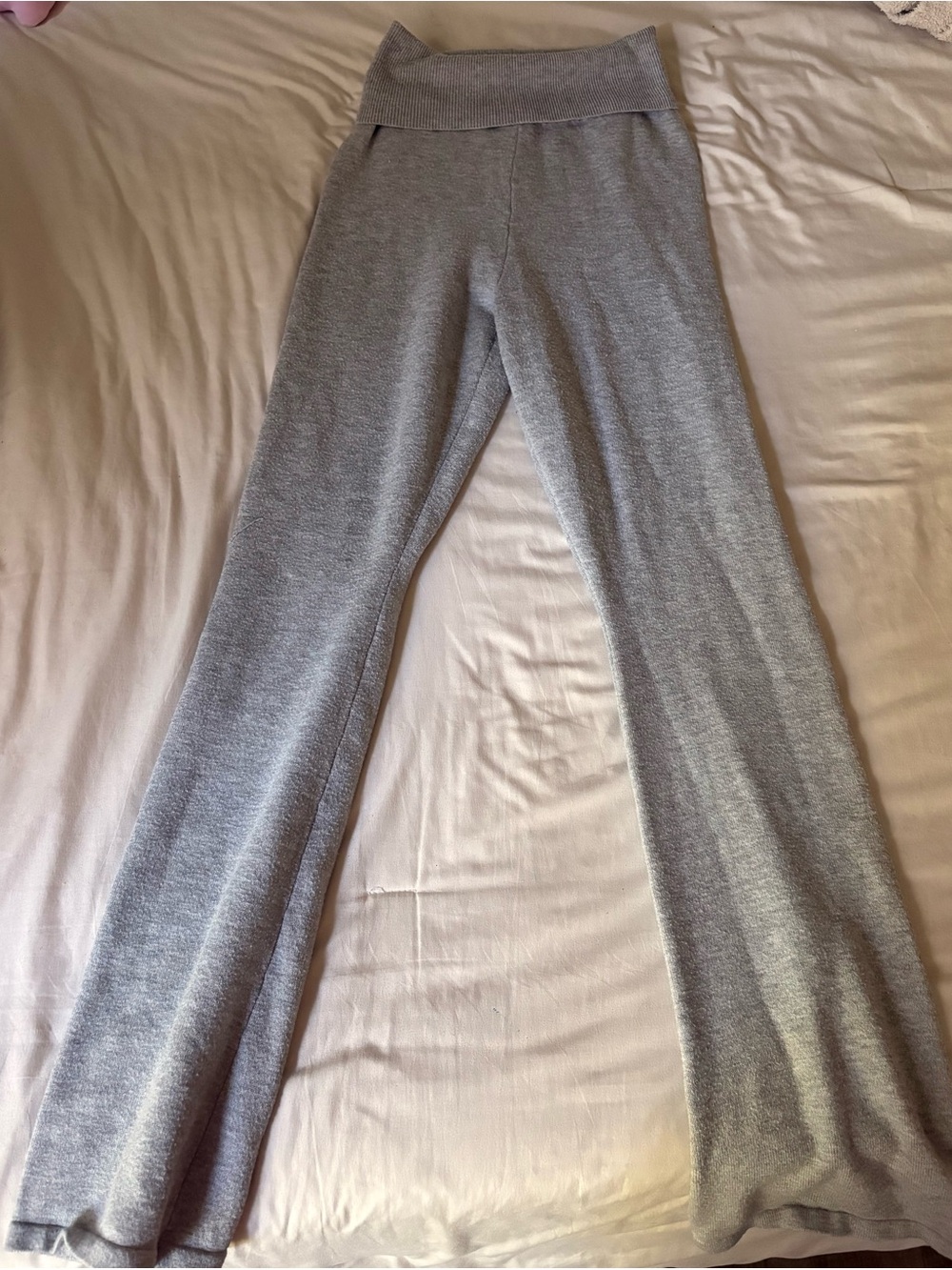 Cozy Knit Wide-Leg Lounge Pants - Light Gray